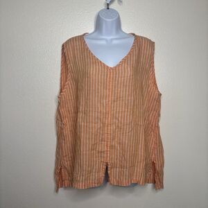 FLAX 100% Linen V-Neck Tank Tunic size L Orange